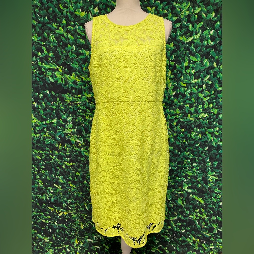 J. Crew Collection Neon Yellow Citrus Lace Cutout Sheath Dress Size 12